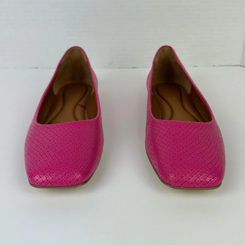 Franco Sarto Flexa Amaya Ballet Flats Hot Pink Embossed Square Toe Shoe NWOT 6.5